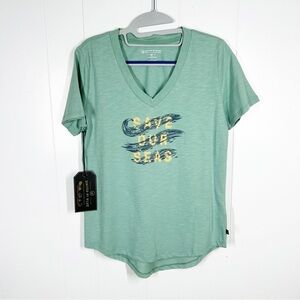 NEW United by Blue "Save Our Seas" Minty Green V Neck Short Sleeve Tee Medium